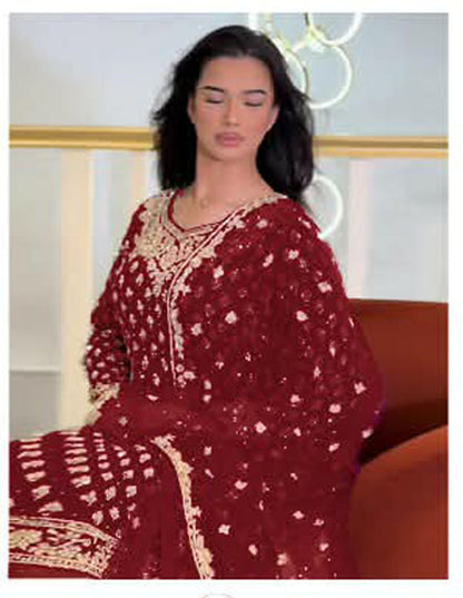 Elegant Chiffon Dress with Hand Mend Work