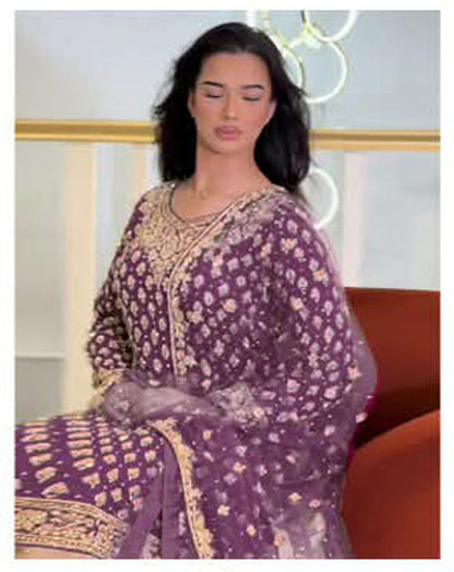 Elegant Chiffon Dress with Hand Mend Work