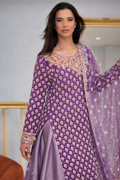 Elegant Chiffon Dress with Hand Mend Work