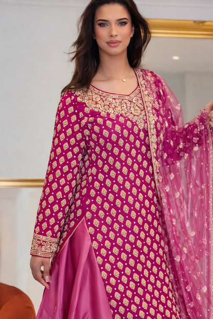 Elegant Chiffon Dress with Hand Mend Work
