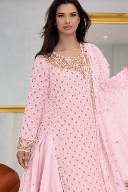 Elegant Chiffon Dress with Hand Mend Work