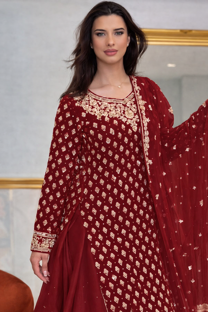Elegant Chiffon Dress with Hand Mend Work